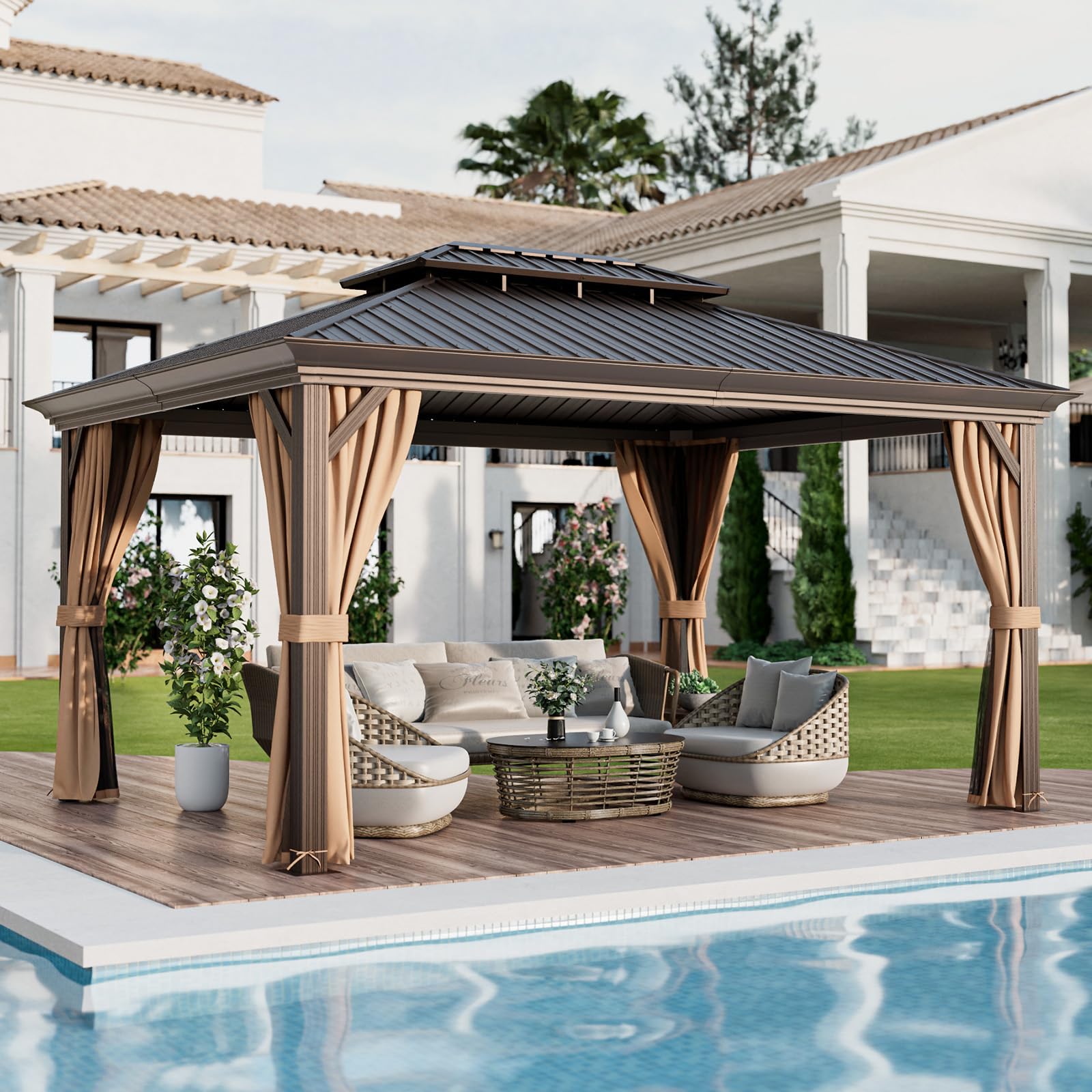 Tangkula 12x16 Ft Hardtop Double-Roof Patio Gazebo
